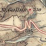 Ždánice - zaniklý památník úpravy silnice na mapě III. vojenskoého mapování (1877-78)